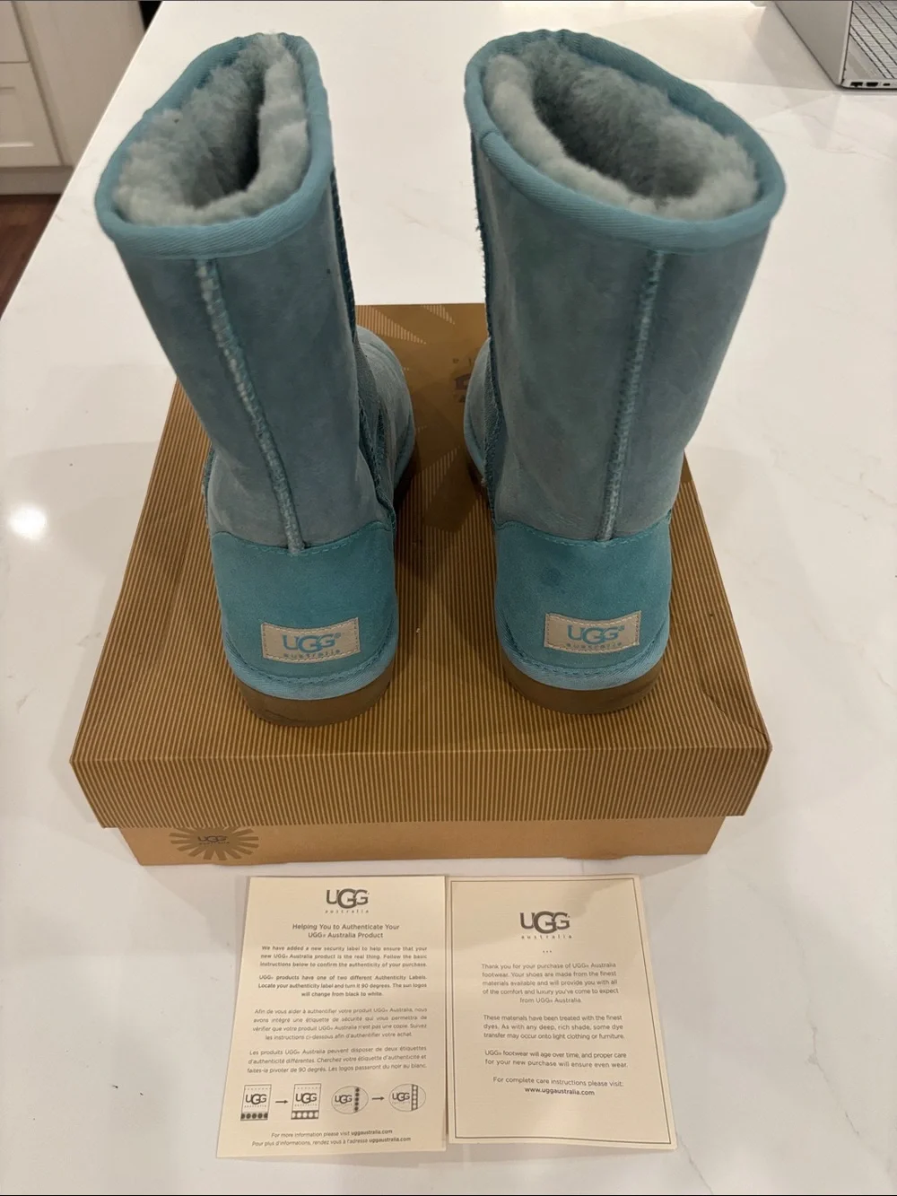 UGG Classic Short Boots in Sky Blue Suede